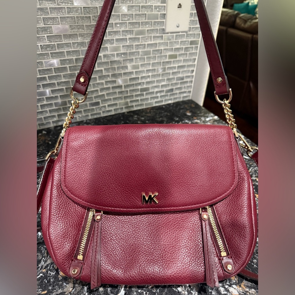 Michael Kors Evie Medium Burgundy Leather Crossbody Bag